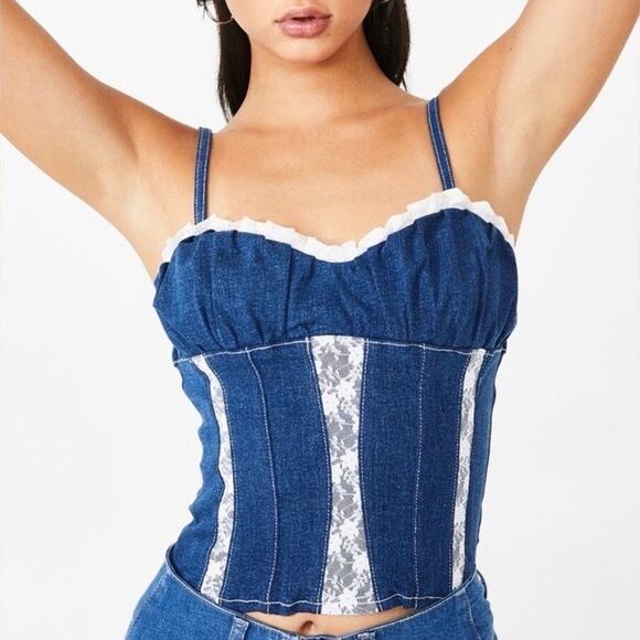 I.AM.GIA Corset Top Denim Lace Trim Bustier Camisole Y2K Coquette Festival Small - Picture 11 of 12